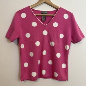 Pink Big Polka Dot Short Sleeve Sweater Top Cotton Womens S Barbie